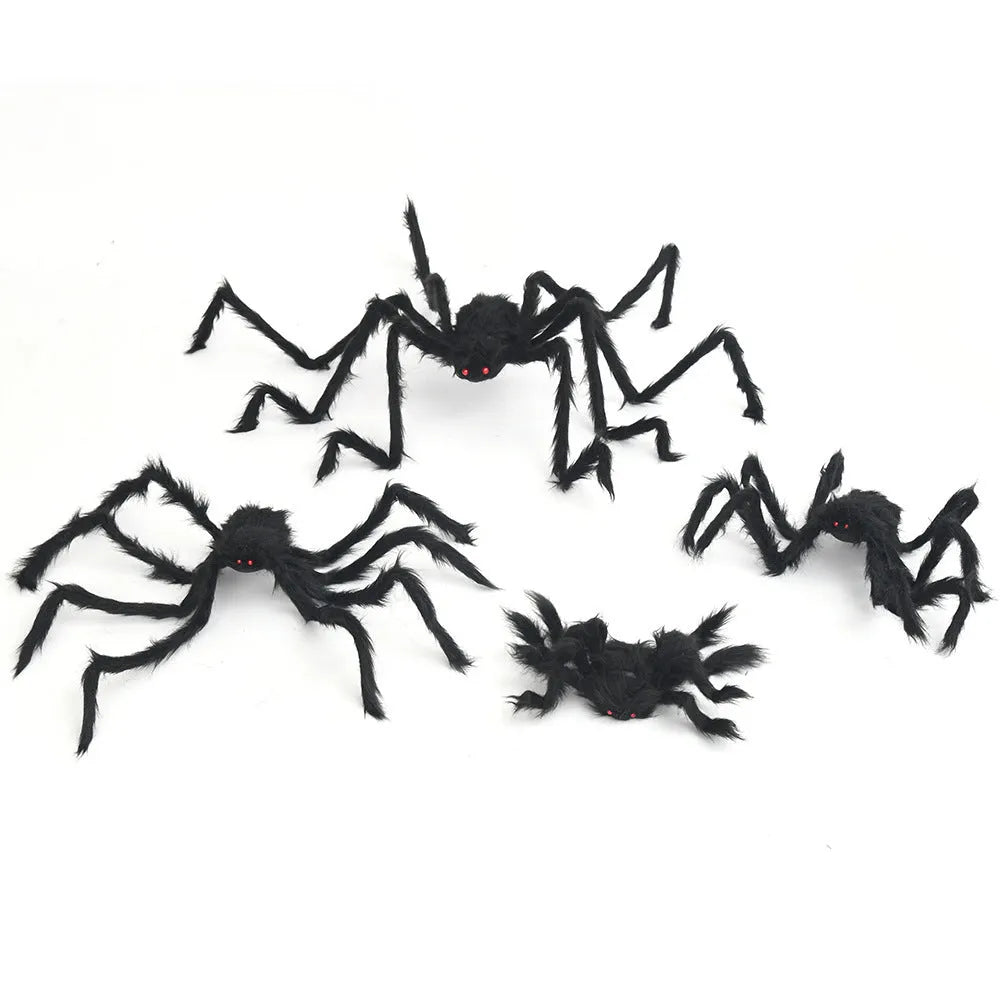 Halloween decoration set with 50cm black polyester spider and 3.6m white web circles