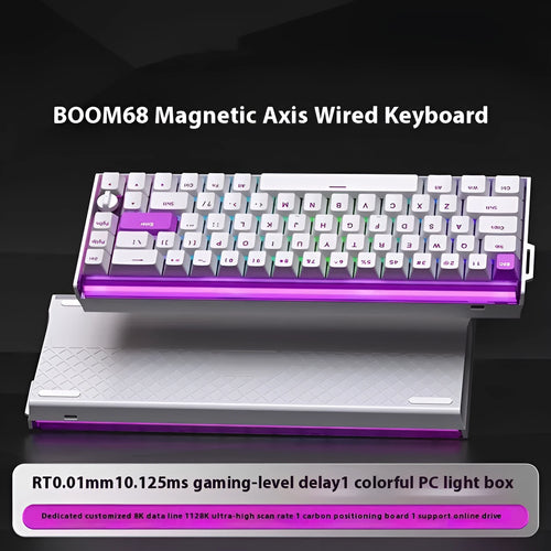 BOOM68 compact mechanical keyboard with RGB backlighting on a desk