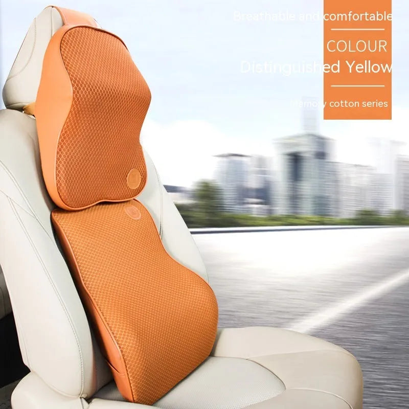 Memory foam car headrest pillow and lumbar support pillow set in seven colour options