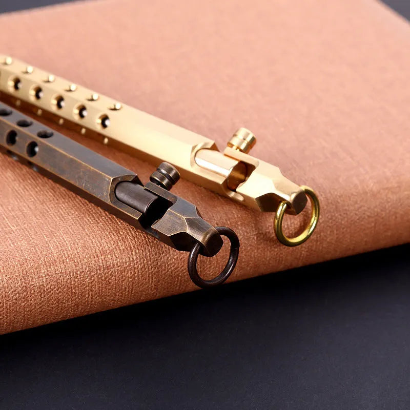 Brass hexagonal bolt action rollerball pen with retro six-angle design