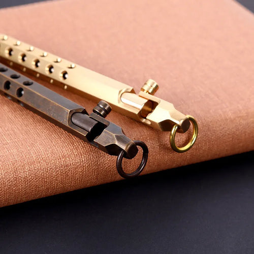 Brass hexagonal bolt action rollerball pen with retro six-angle design