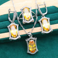 Anti-allergy zircon jewellery set with necklace, earrings, ring and bracelet in olive or yellow colours