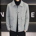 Men's khaki polo collar casual jacket with side seam pockets cotton blend regular fit