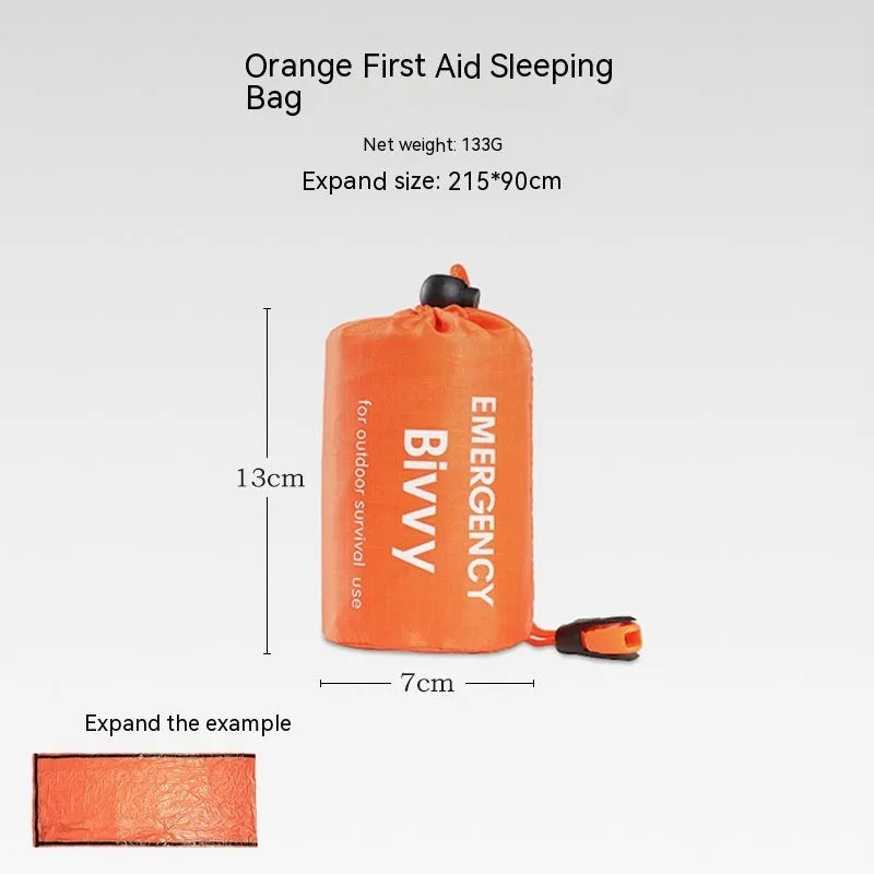 Orange portable disaster relief roof tent with emergency blanket, dimensions 240cm by 150cm
