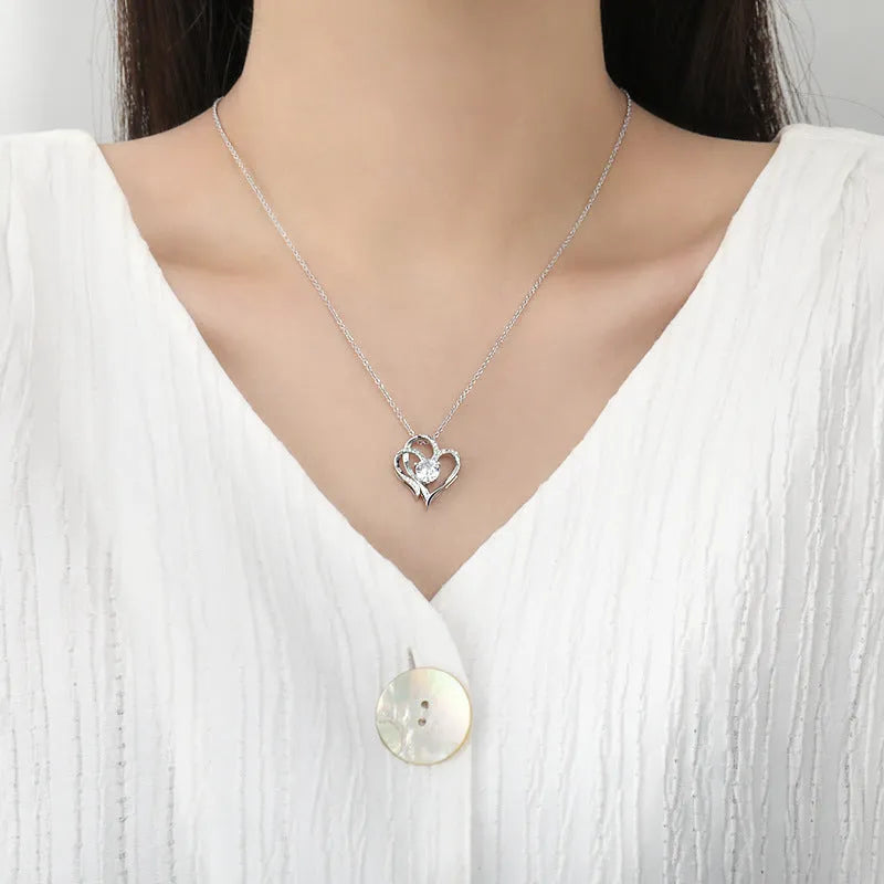 Women's 925 silver heart necklace with choice of platinum, yellow gold or rose gold finishes