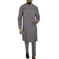 African men's striped robe two-piece set in cotton with T-shirt style jacket and matching trousers