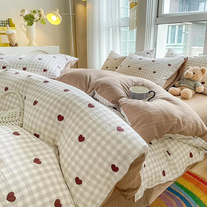 Chemical fibre bed sheet set with aerobic jacquard cloud yarn cotton in Butterfly Dance rose colour