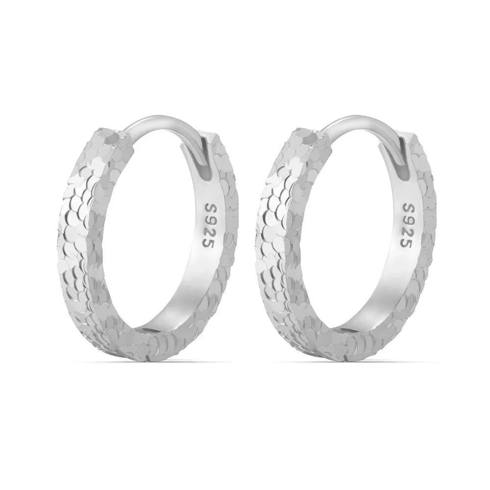 Pair of S925 sterling silver geometric ice crushing earrings with ring shape design in gold colour