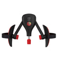 Men's black Kegel trainer for PC muscle exercise with straps and handle on a grey background.