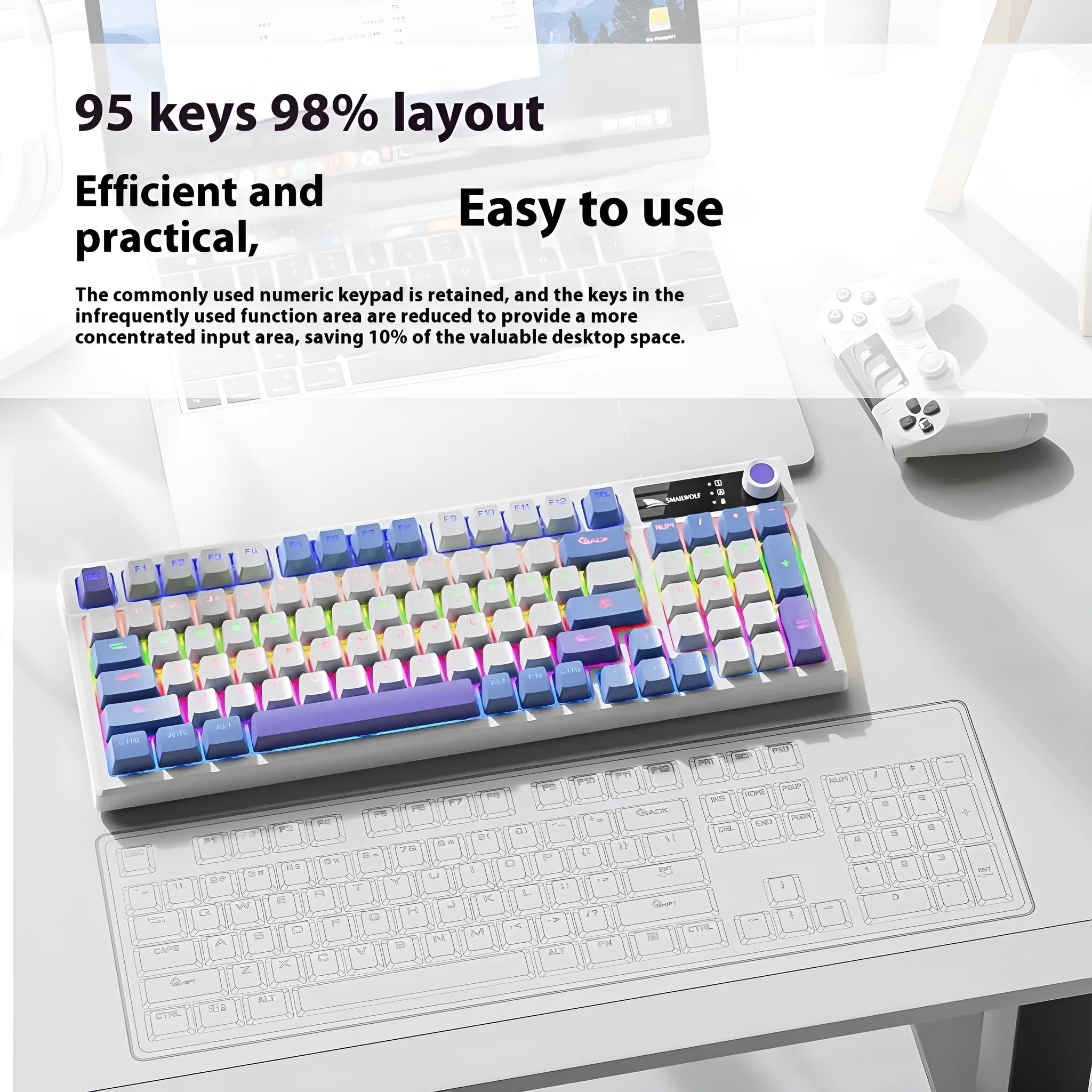 SK15 wired mechanical keyboard for laptops in sunset orange colour with mixed light green switches