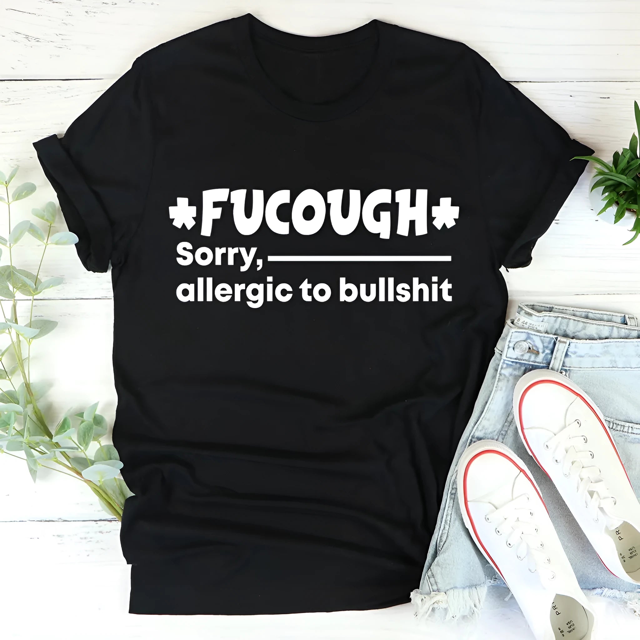 Black cotton round neck t-shirt with short sleeves and straight cut