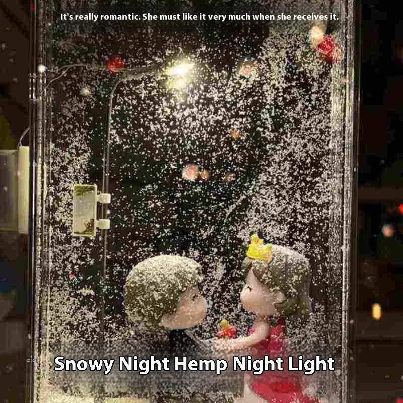 DIY kit components for assembling a snowy landscape night light with LED fairy lights