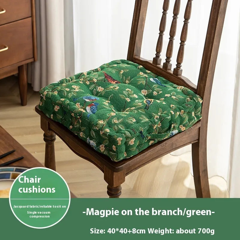 American dining chair cushion with floral pattern in 40x40x8cm size showing 8cm thickness