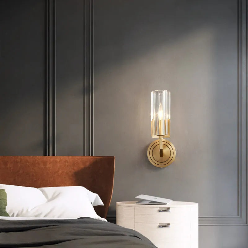 Modern minimalist copper wall lamp with single head design for bedside lighting