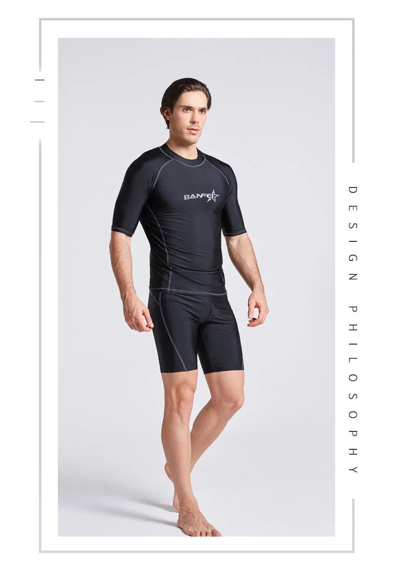 Men's quick-dry half sleeve nylon swimsuit for swimming and wading activities