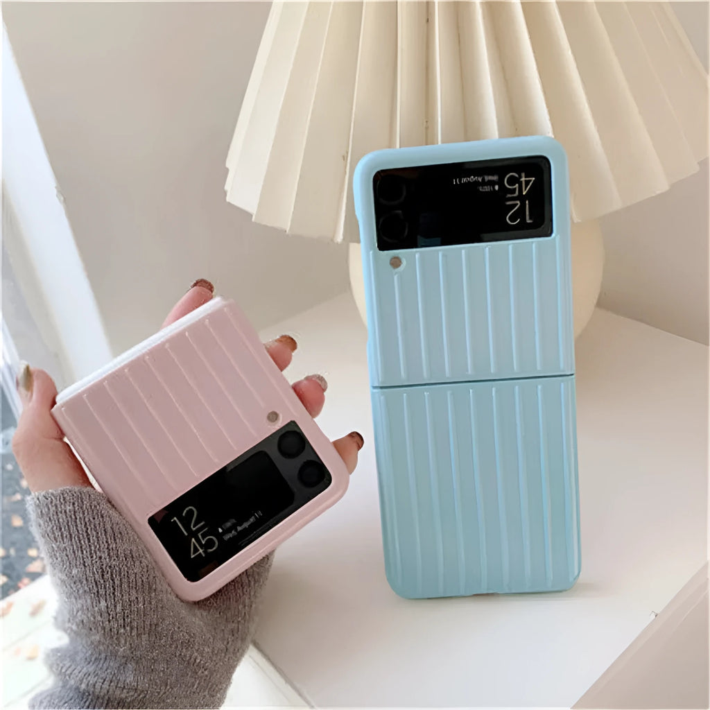 Ultra-thin solid colour flip phone case for Samsung Z Flip3 in black, shown open.