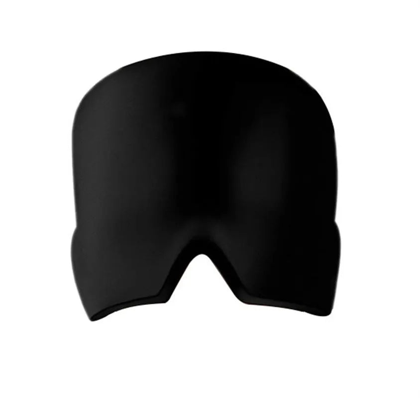 Black elastic cloth cooling gel eye mask for headache relief showing adjustable fit