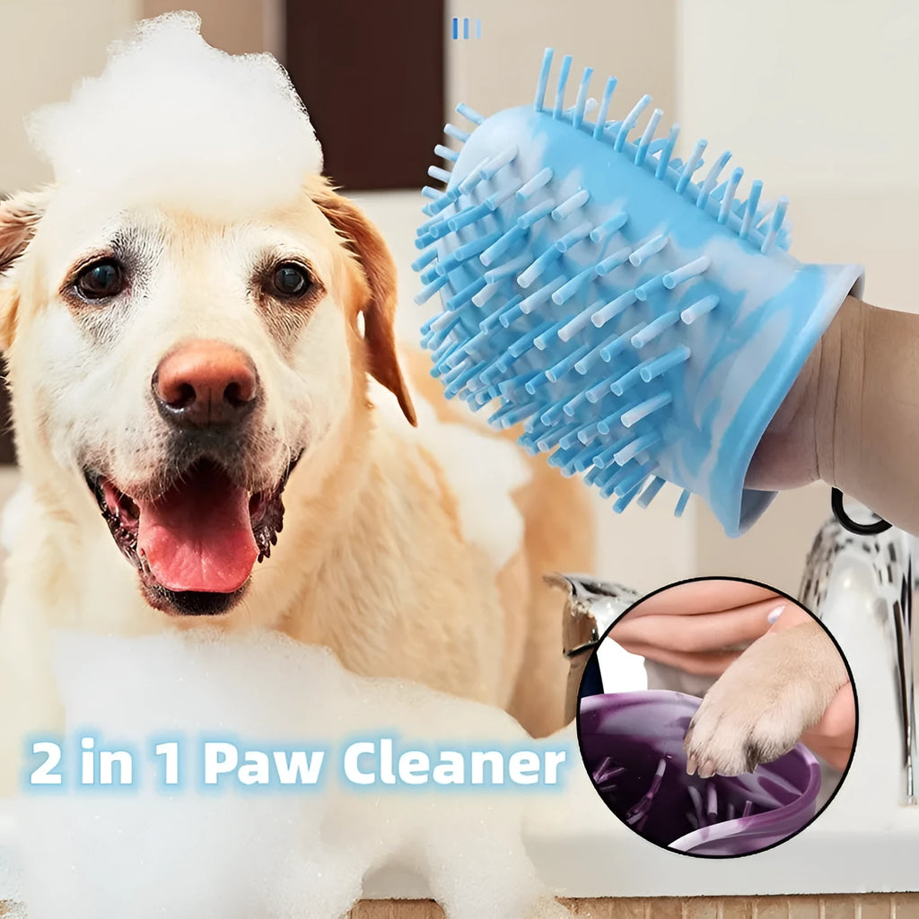 2 in 1 dog paw cleaner cup with silicone bristles, portable foot washer in blue, for pet paw cleaning