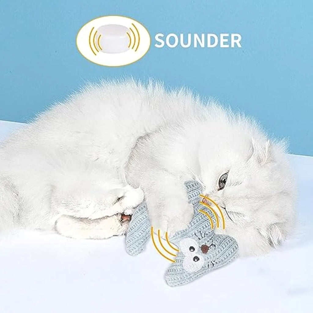 Plush rope catnip toy with bell for cats in cyan and light coffee colours