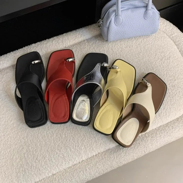 Wedge flip-flops summer outdoor seaside beach slippers Roman shoes with microfiber upper and rubber sole in apricot colour