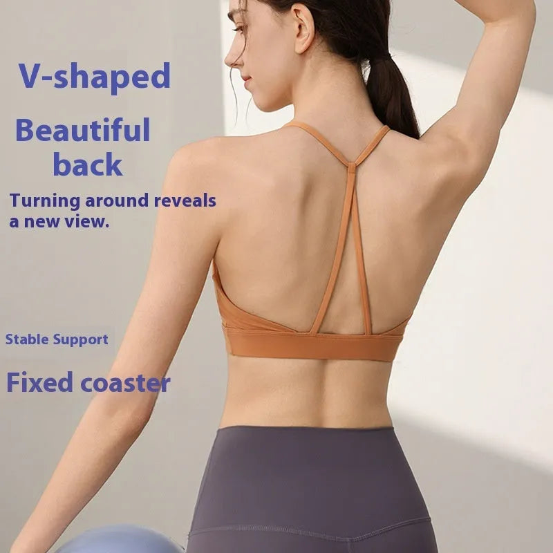 Women's nylon sports vest in sunshine desert colour with fixed double-shoulder straps.