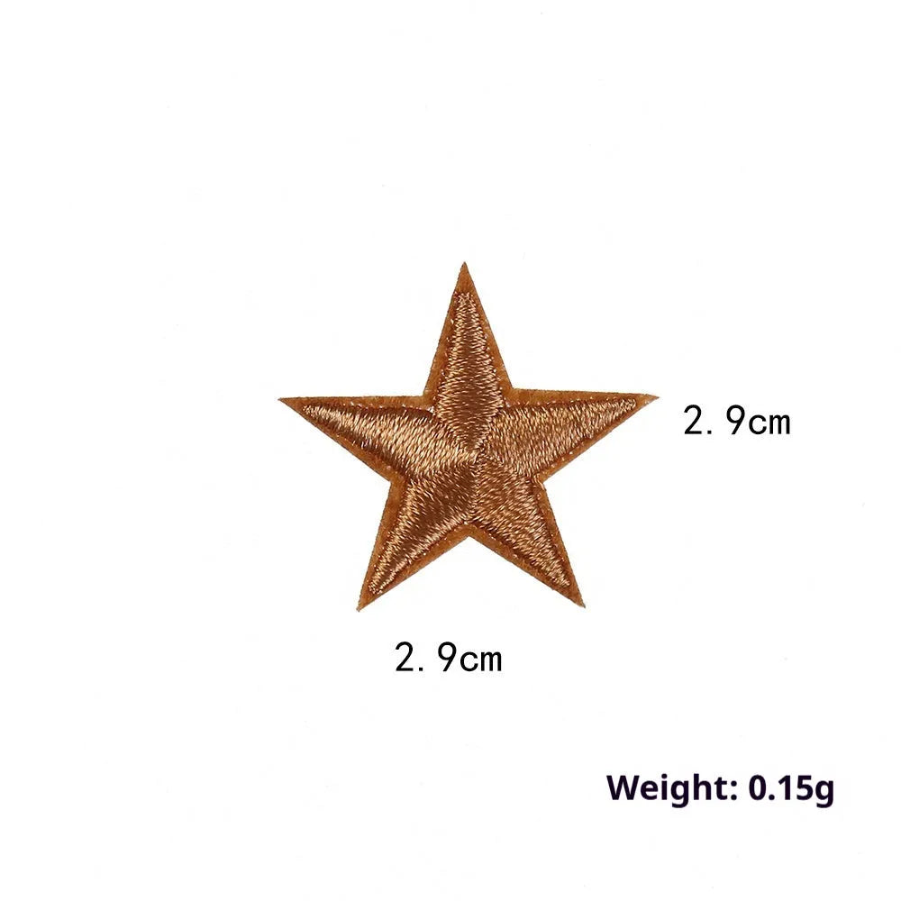 Colourful five-pointed star cloth embroidery stickers for DIY clothing decoration on a fabric background.