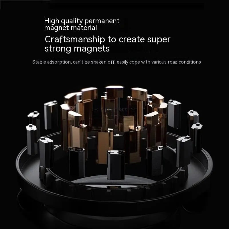 All-metal foldable magnetic car phone mount in Qian Colour on a dashboard.