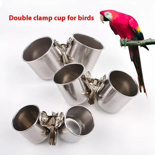 Stainless steel birdcage feeder in natural silver colour, shown in small, medium, and large sizes.