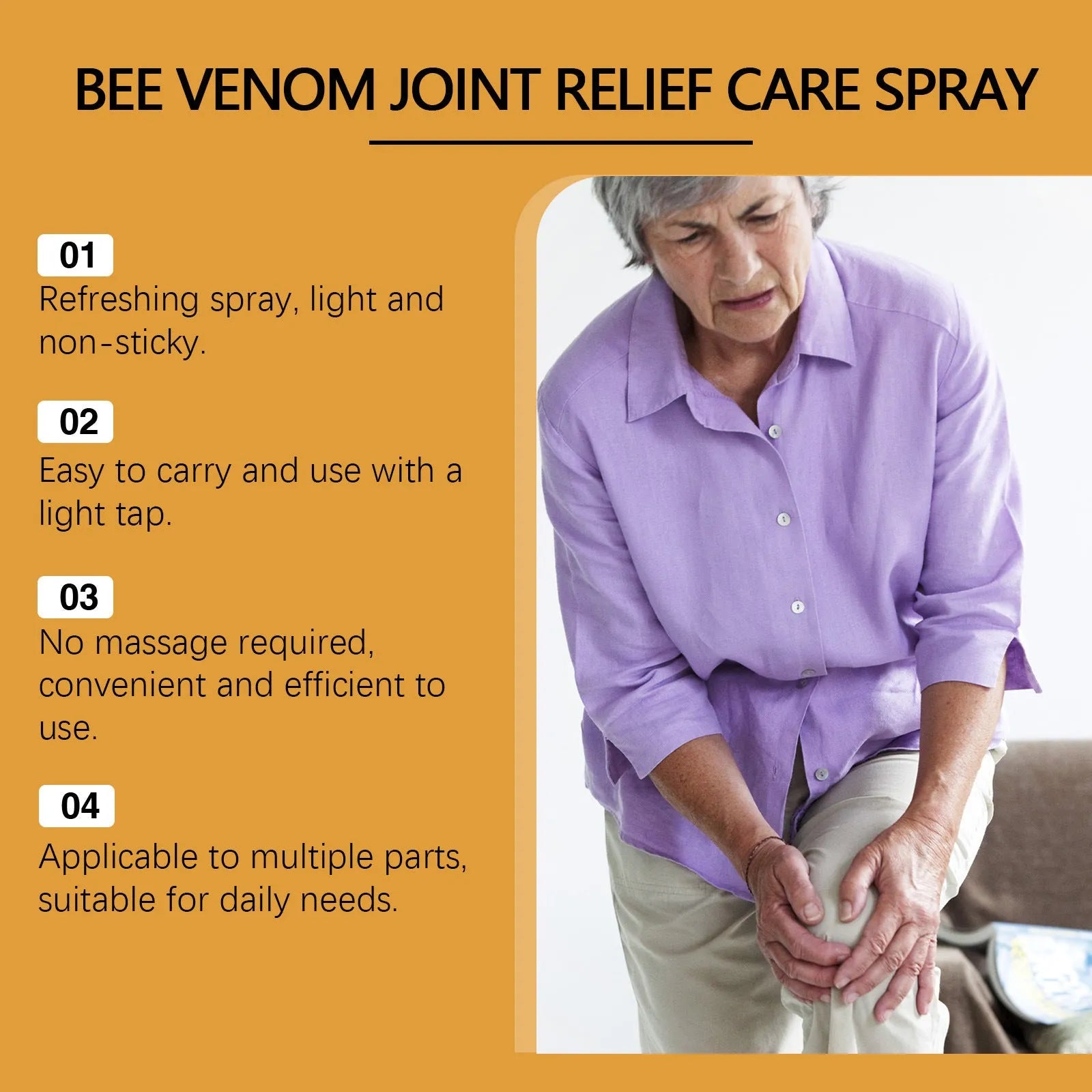20ml bottle of body care spray with menthol and bee venom for topical application.