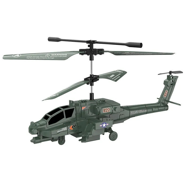 Army green Apache remote control helicopter with gyroscope, anti-fall design, cool light, plastic body, under 30cm