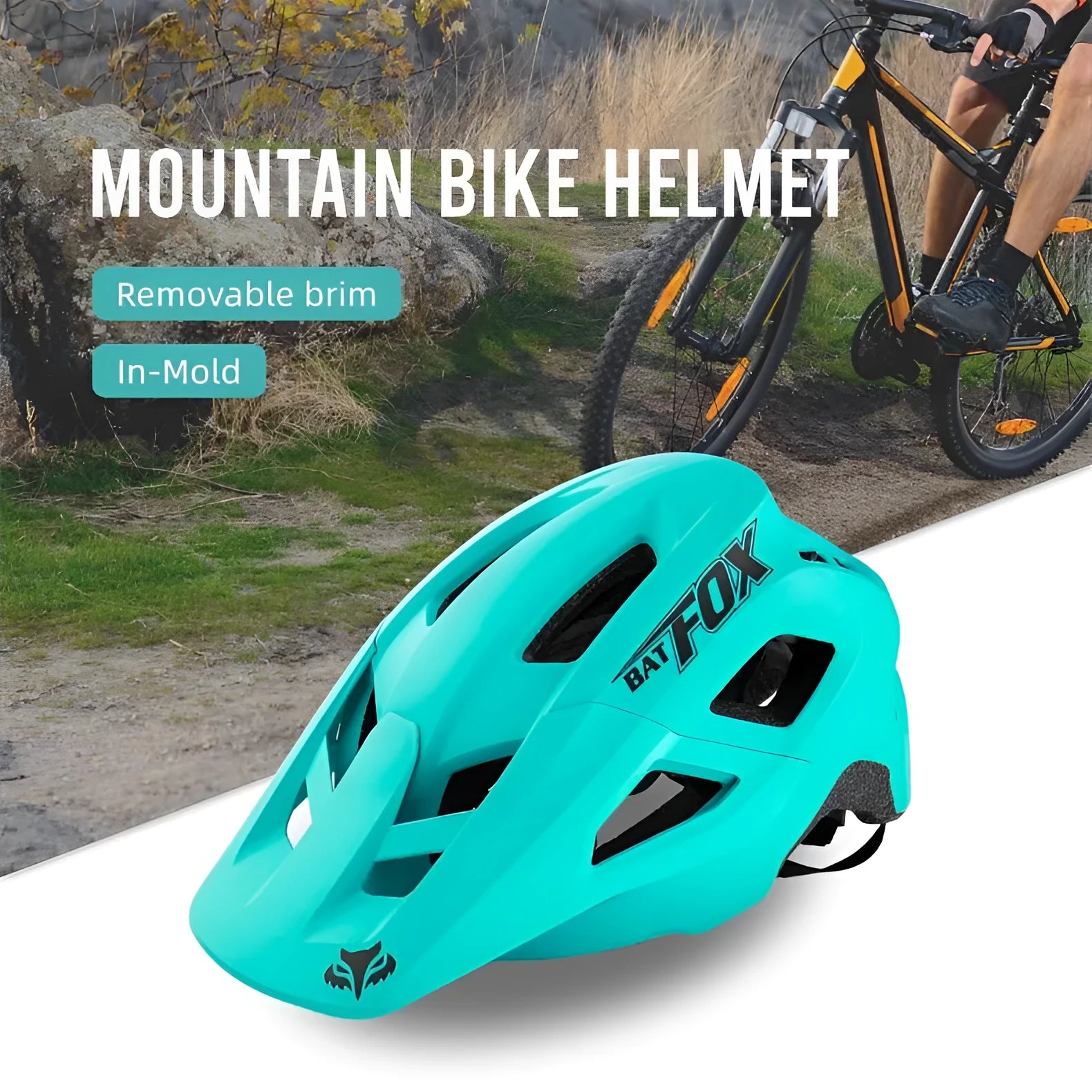 Mountain bike helmet with removable brim in multiple colour options showing ultra light PC EPS construction