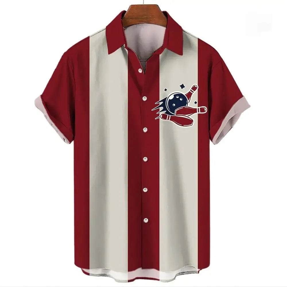Men's stripe pattern Hawaiian shirt with short sleeves and button front in various colours