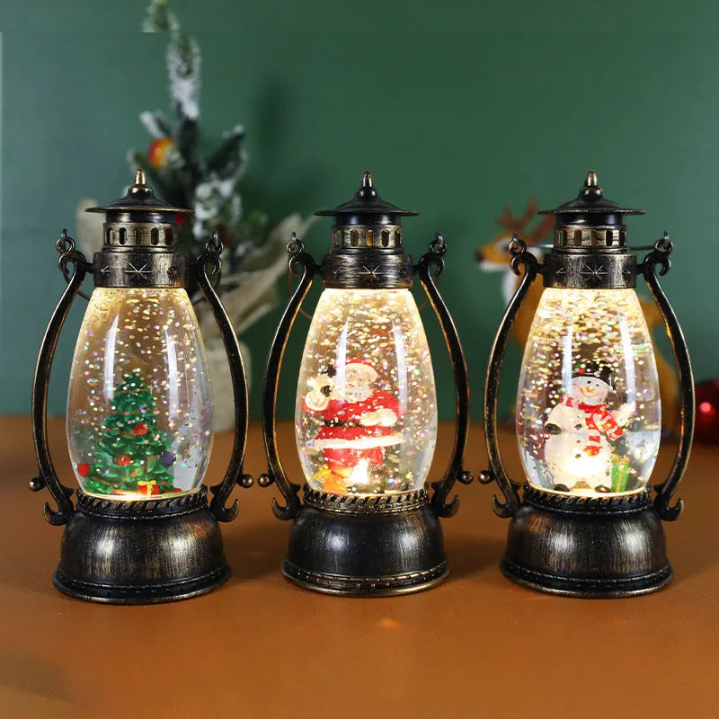 Crystal ball LED Christmas oil lamp decoration in snowman or elderly figure design