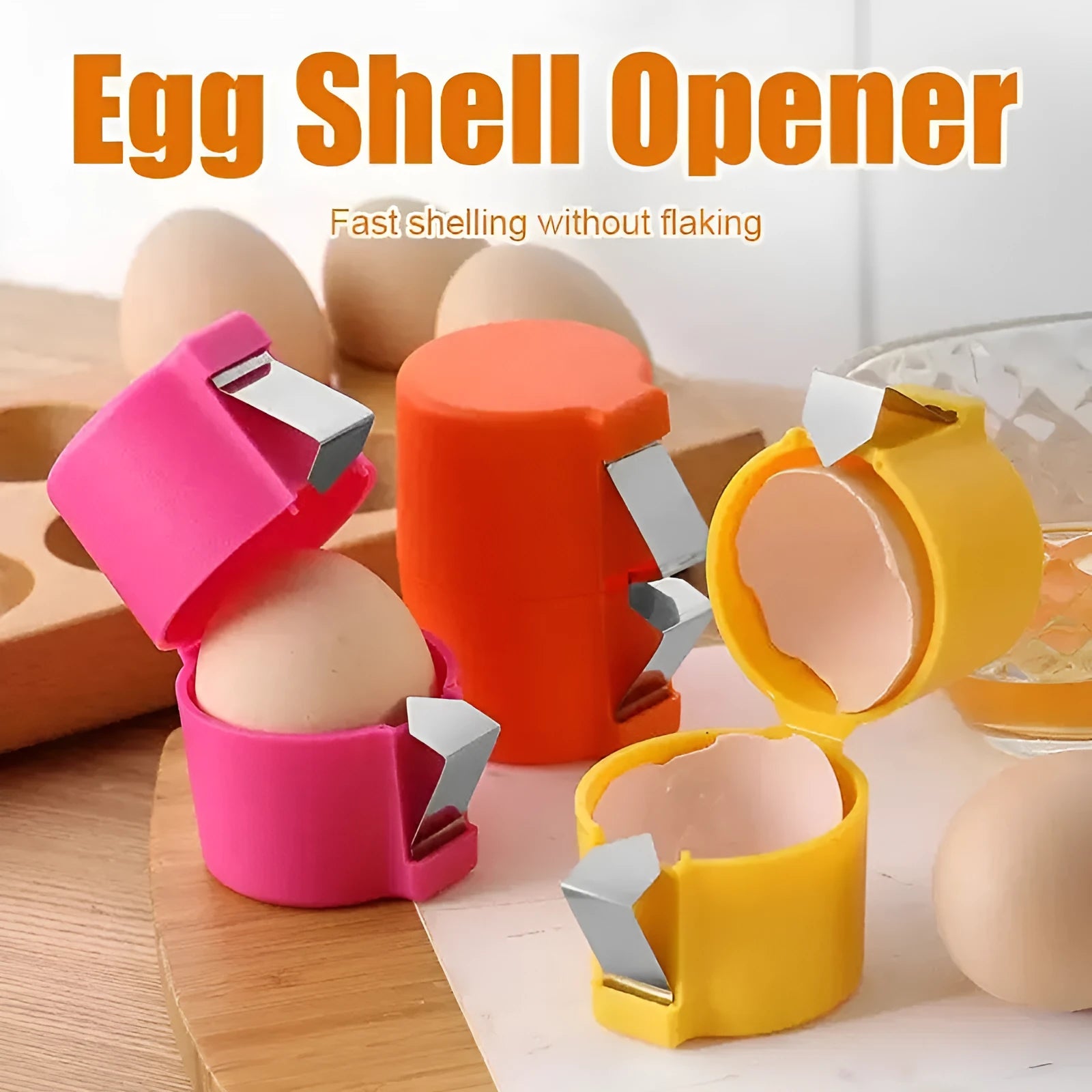 A lightweight egg shell opener and beater kitchen tool in a choice of colours.