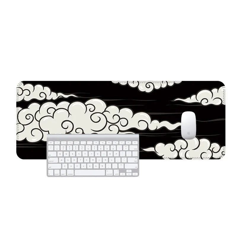 Large Japanese-style desk mat with geometric pattern on natural rubber non-slip base