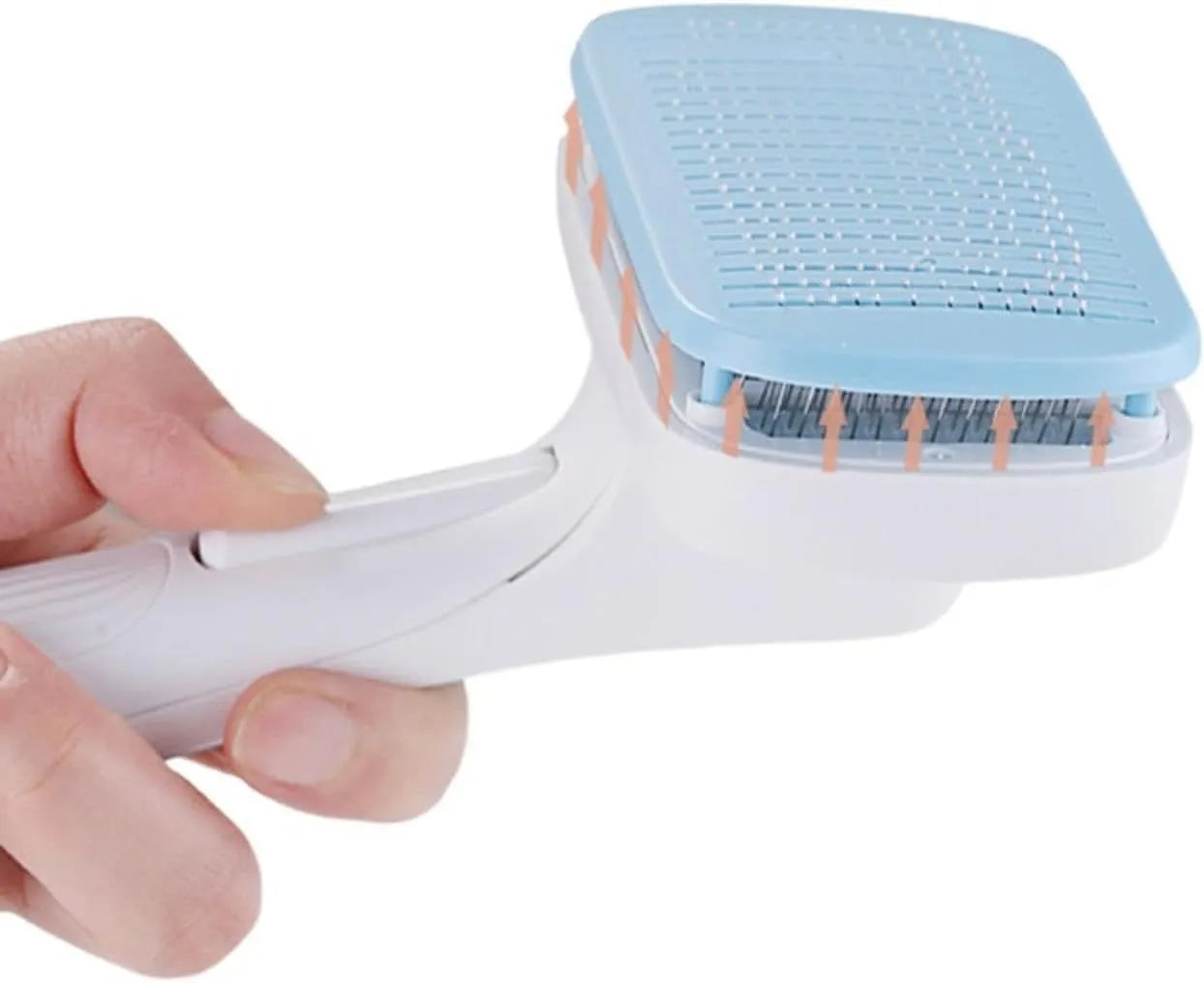 Automatic pet hair removal comb for dogs and cats in blue, grey, green, or pink colour