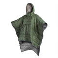 Army Green outdoor cloak sleeping bag with nylon shell shown in wearable configuration