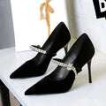 Pointed toe suede stiletto heels with rhinestone strap, ultra high heel over 8cm, in burgundy