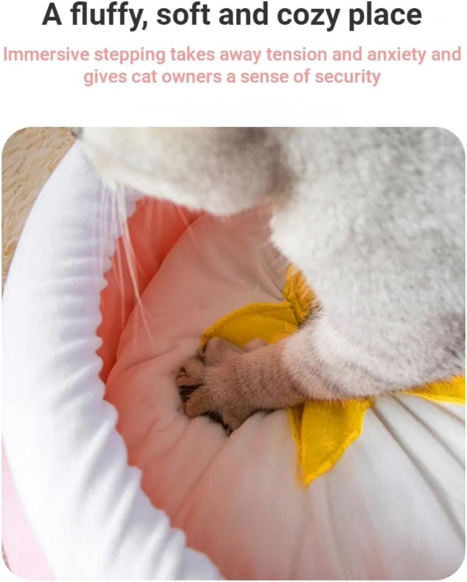 Pink honey pot-shaped enclosed cat sofa bed with a soft fabric exterior and a removable cushion.