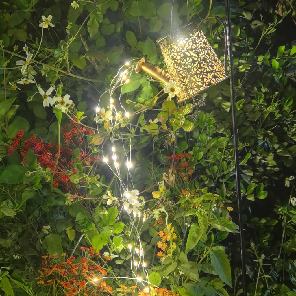 Solar butterfly kettle courtyard light with wrought iron construction measuring 210mm tall