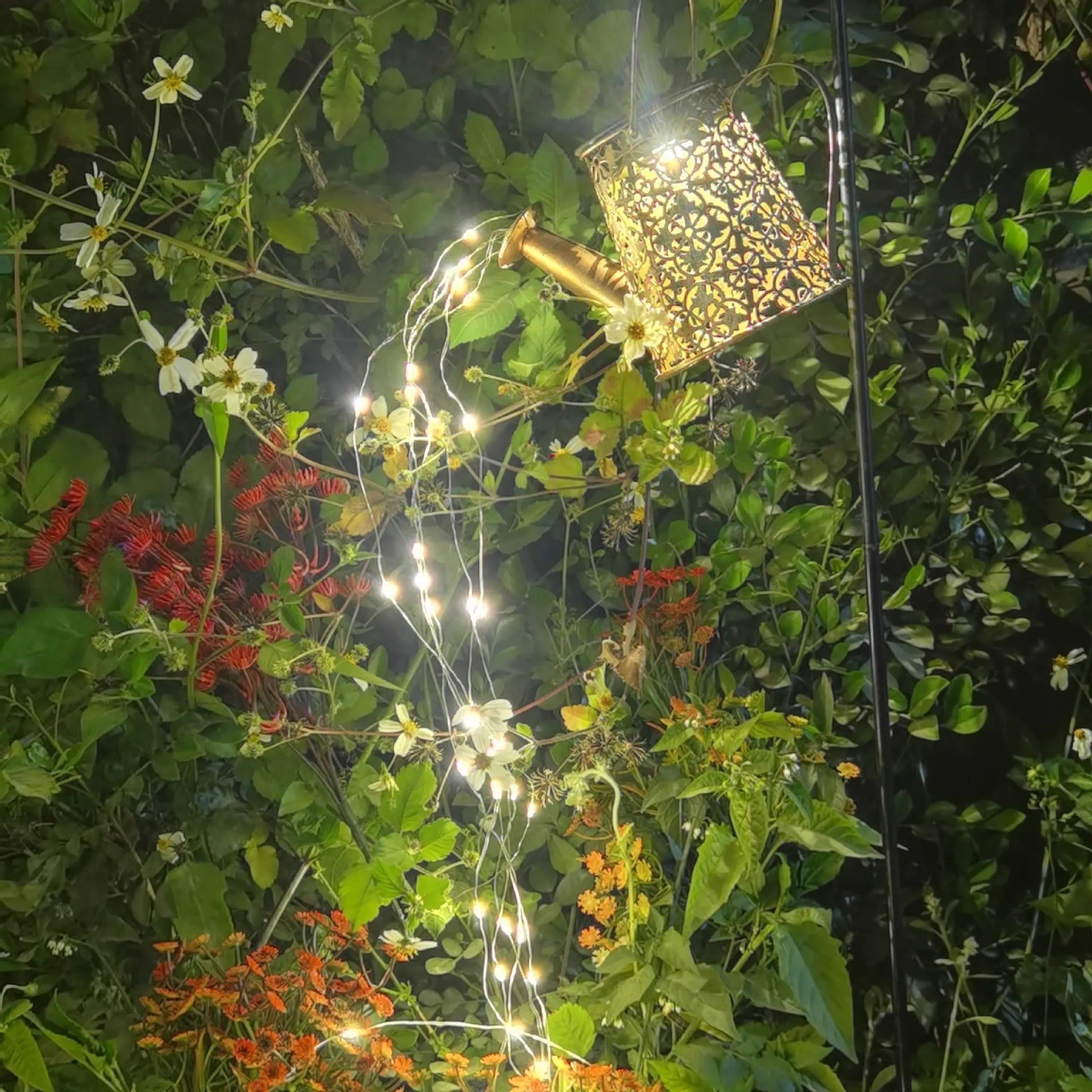 Solar butterfly kettle courtyard light with wrought iron construction measuring 210mm tall