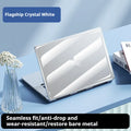 Clear plastic protective shell for a MacBook Pro laptop on a desk.