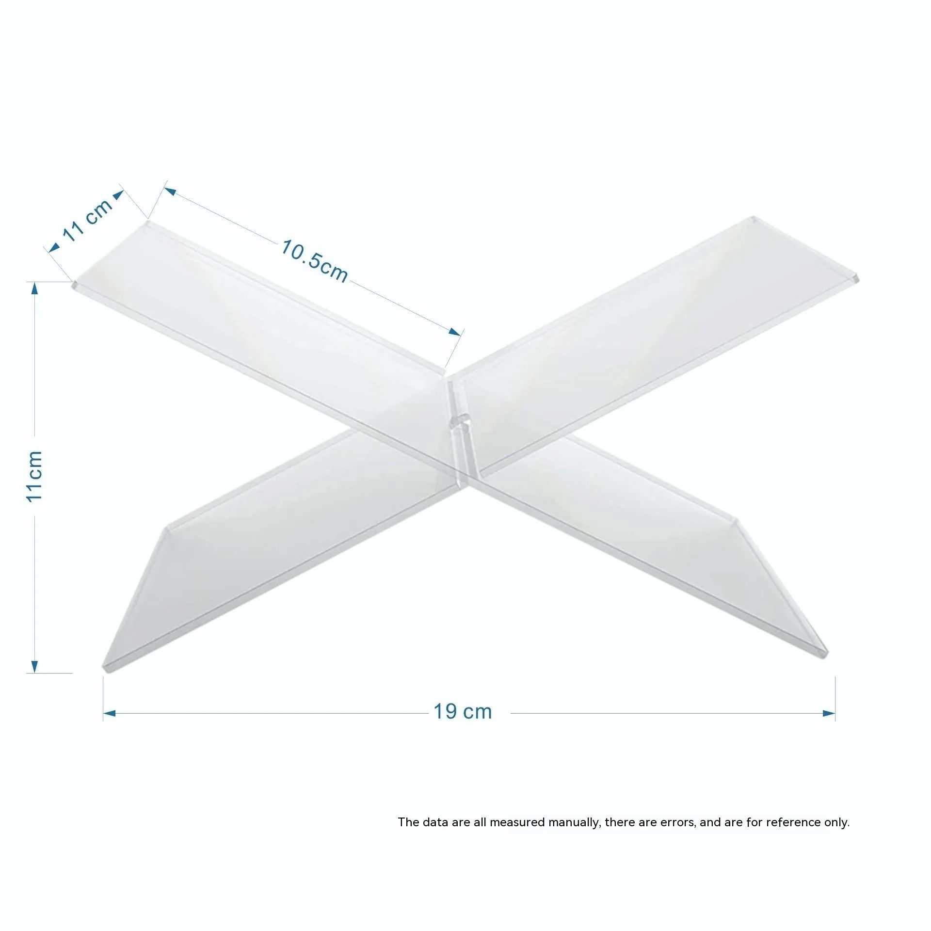 Clear acrylic X-shaped book display rack on desktop with books