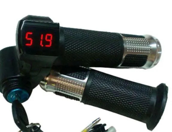 Electric vehicle handlebar grip replacement section in assorted colours showing wiring connector