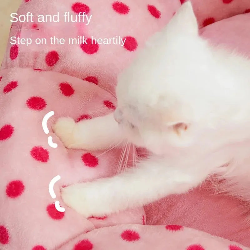 Pink dot fabric cat bed in 45cm and 65cm diameter options for pets up to 20 pounds