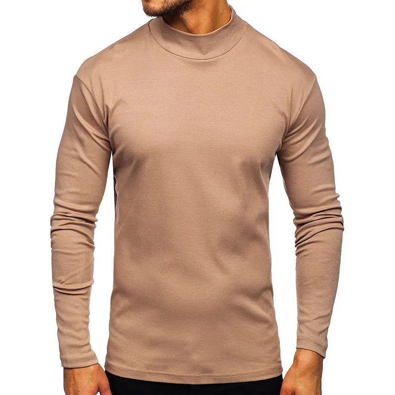 Men's autumn winter Dralon polyester high-neck long-sleeve pullover in solid colour, slim fit, US sizes S-2XL