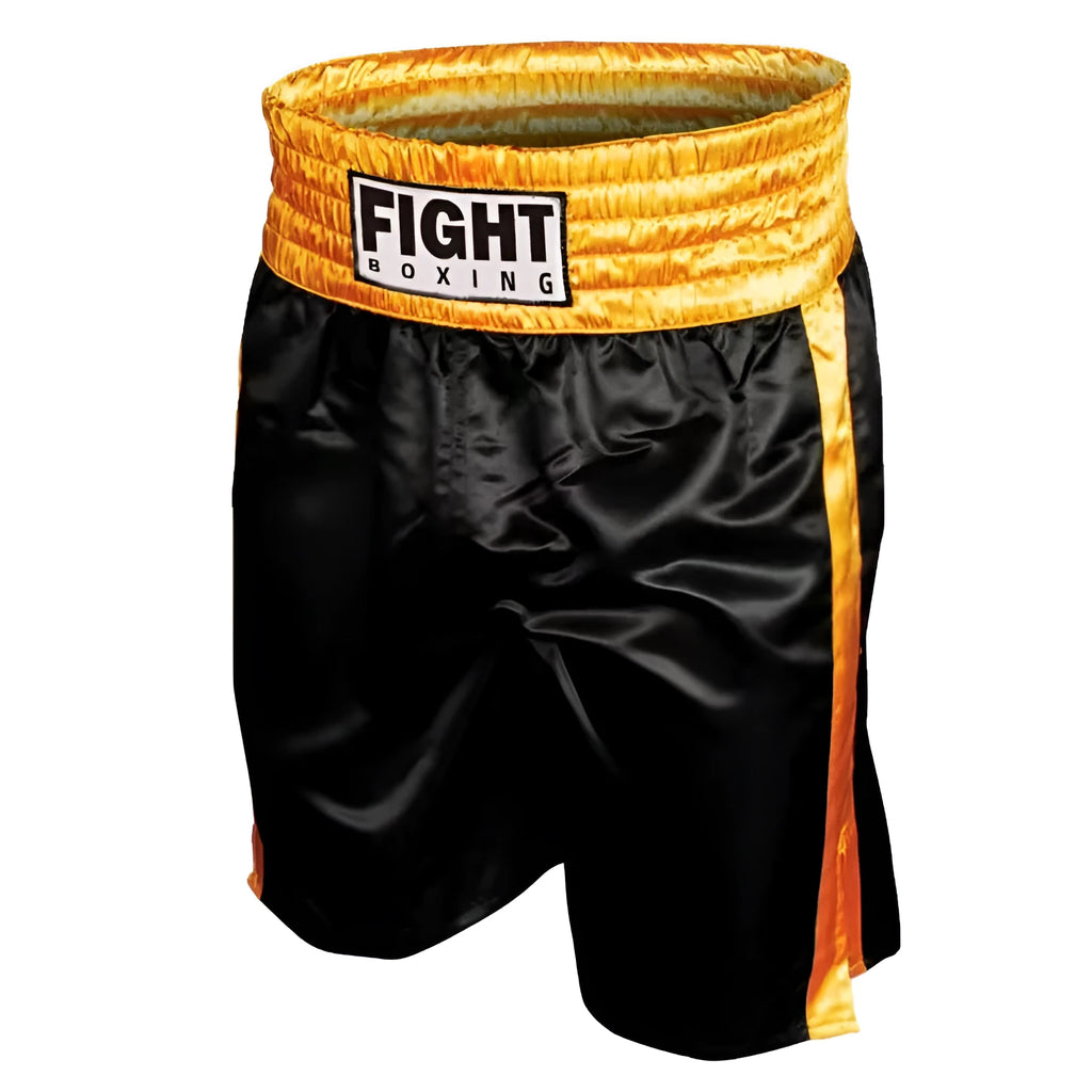 Boxing shorts for kickboxing in multiple colour combinations with striped waistband designs, sizes XS to XXXL