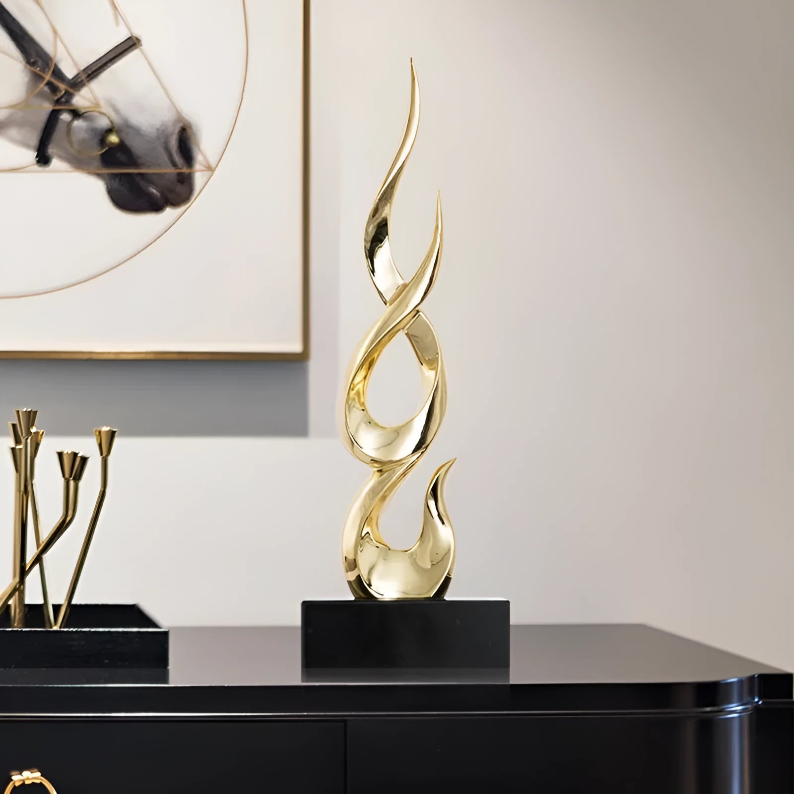 Resin festival high-rise decoration craft in bright gold colour with modern simplicity design