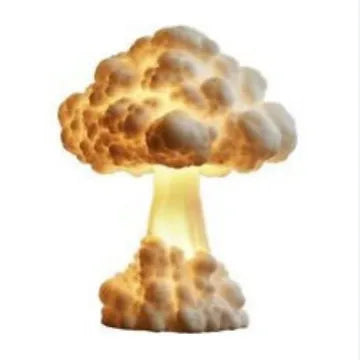 Modern art desk lamp shaped like an atomic bomb mushroom cloud, with a USB power cable.