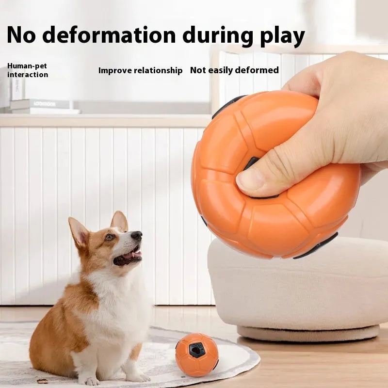 Orange and white TPR dog toy ball showing hollow style and teeth cleaning stick design options